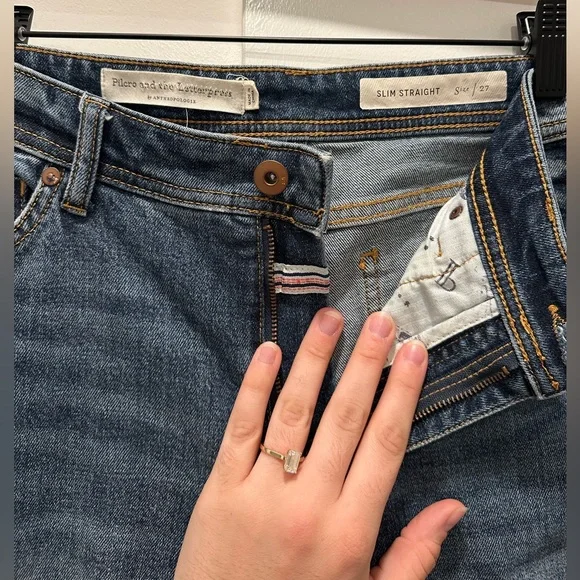 Pilcro High-Rise Embroidered Slim Straight Jeans, Denim Medium Blue - Picture 13 of 16